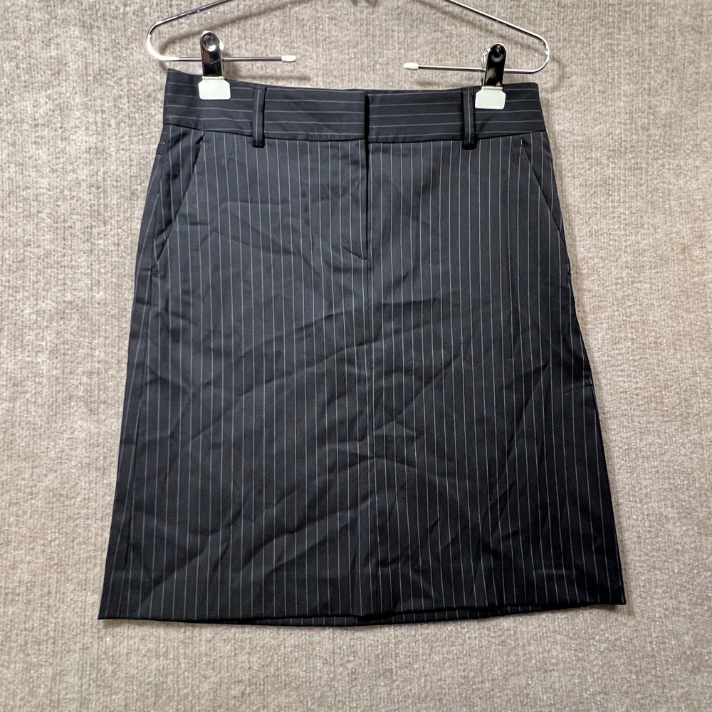 Vintage Y2K Theory Pinstripe Wool Blend A-Line Skirt Black White Size 4